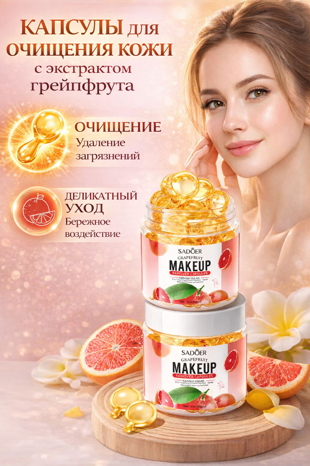 Капсулы для снятия макияжа с грейпфрутом SADOER  фото 4