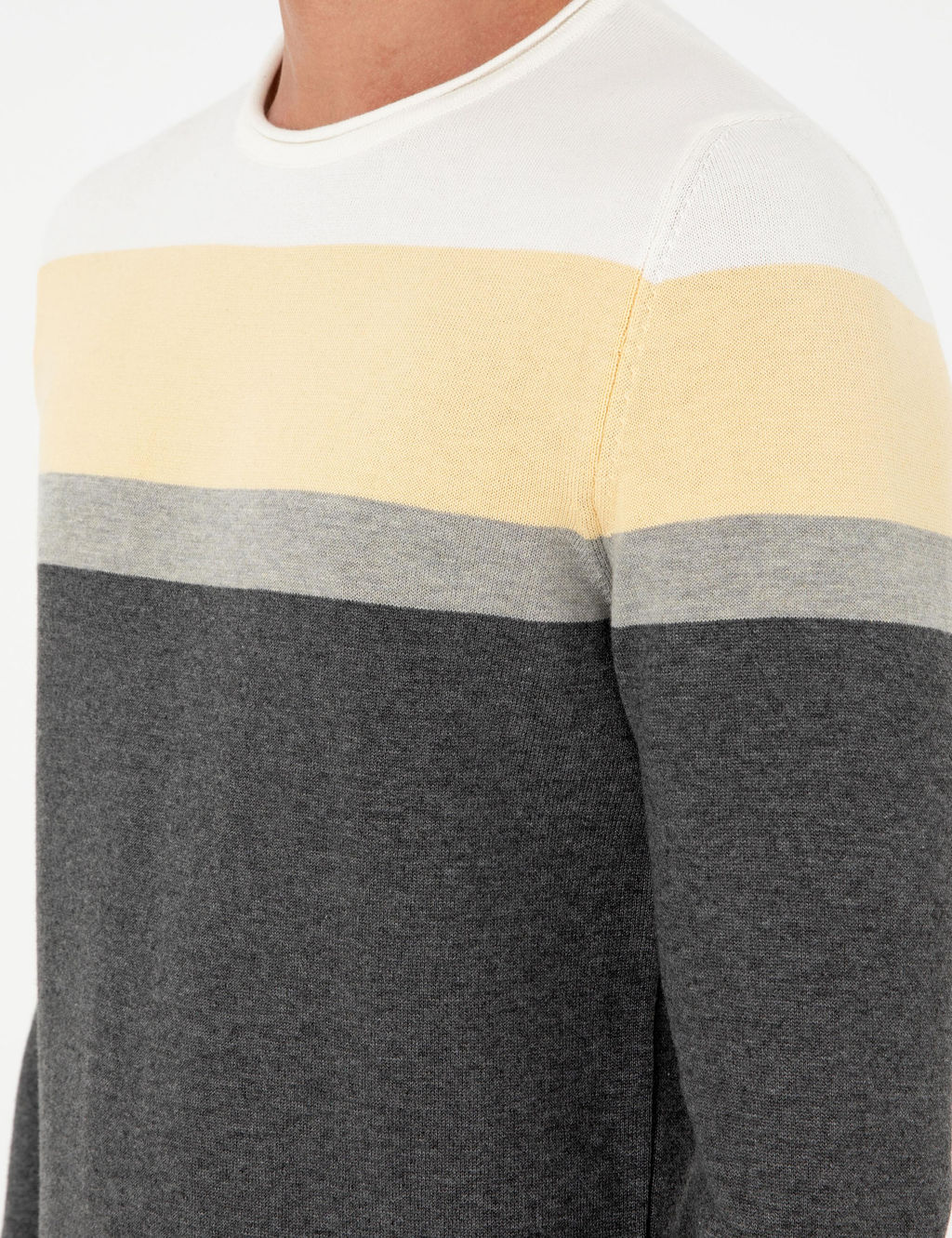 A__k Gri Melanj Slim Fit Bisiklet Yaka Triko Kazak