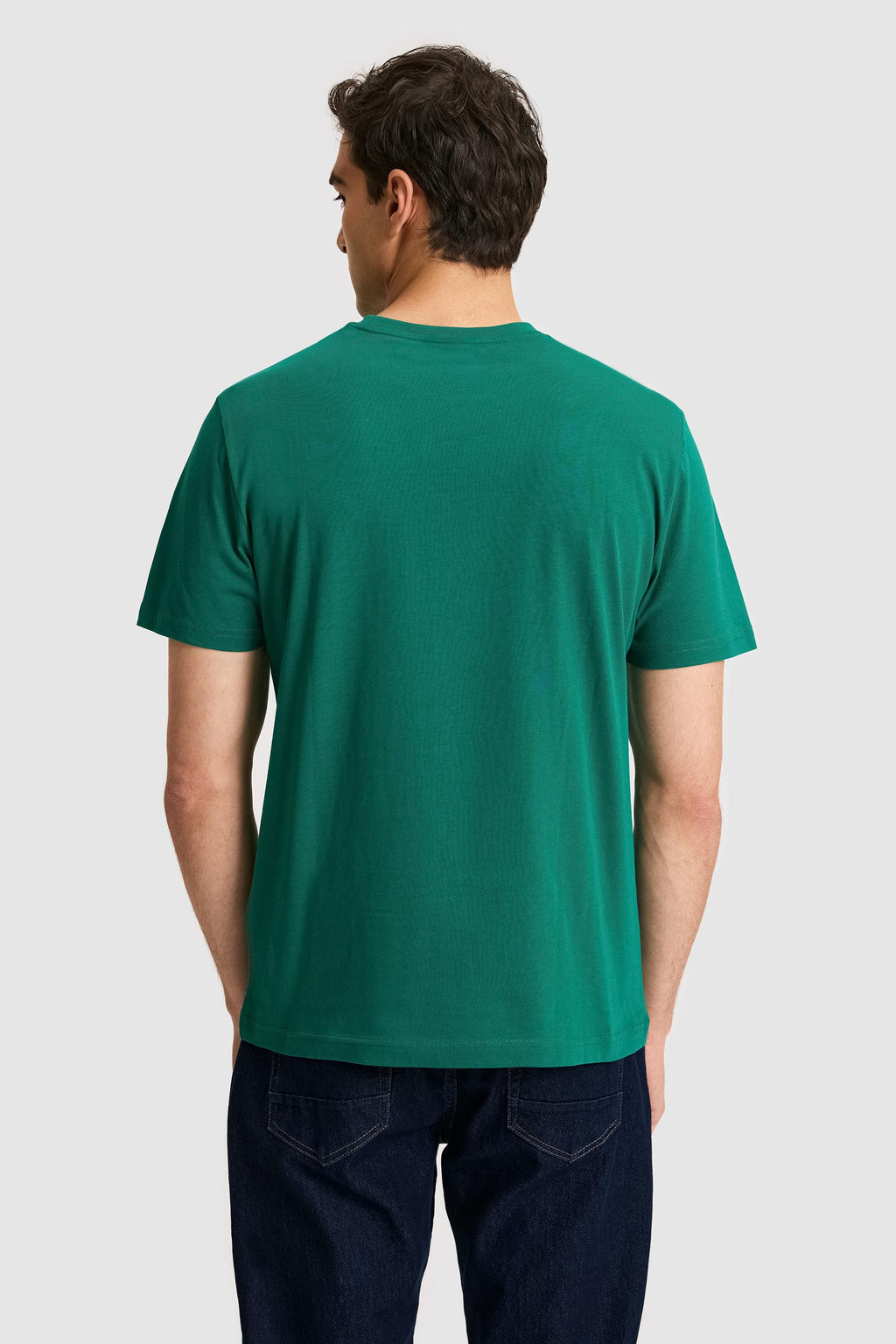 Erkek Regular Fit Bisiklet Yaka Koyu Ye_il Basic Ti__rt