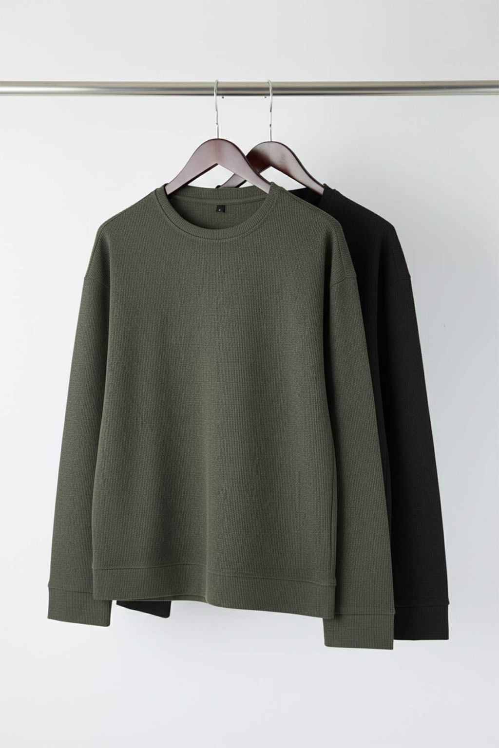Siyah - Haki Yeni Oversize/Genis Kal?p 2li Paket Dokulu Waffle Sweatshirt TMNAW26SW00028 - Trendyolmilla фото 8