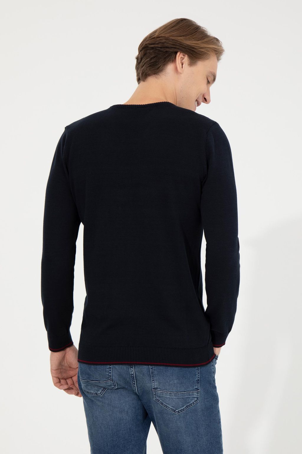 U. S. Polo Assn Мужской темно-синий трикотажный свитер с круглым вырезом - U.s. polo assn фото 5
