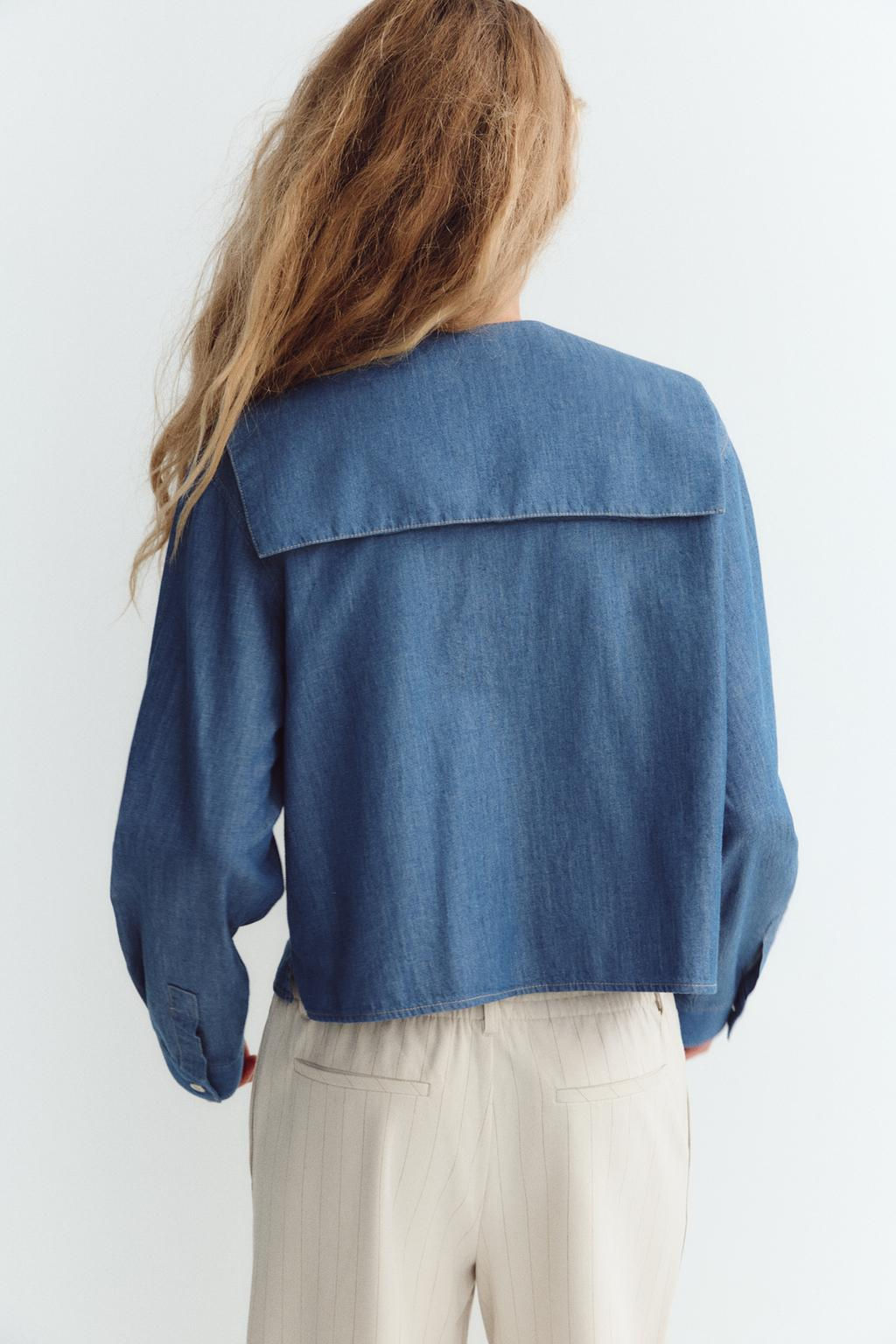 DENIM-EFFECT PETER PAN COLLAR SHIRT - Zara фото 4
