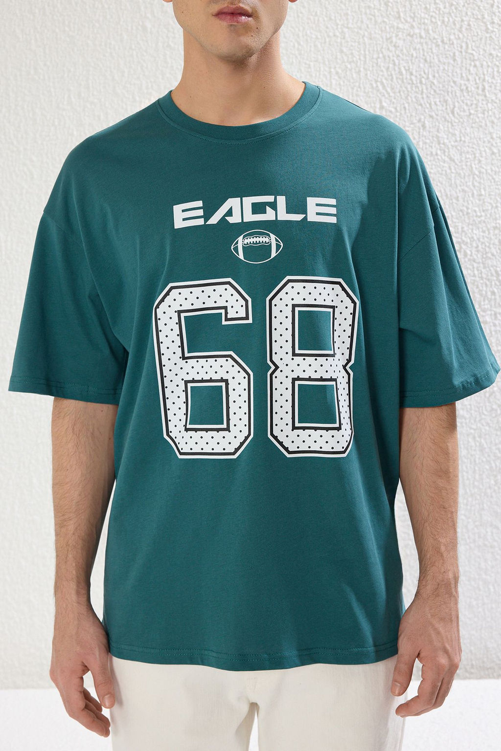 TRENDYOL MAN Zumrut Yesili Oversize/Genis Kesim Spor Bask?l? Tok Kumas T-shirt TMNSS25TS00032 - Trendyolmilla фото 4