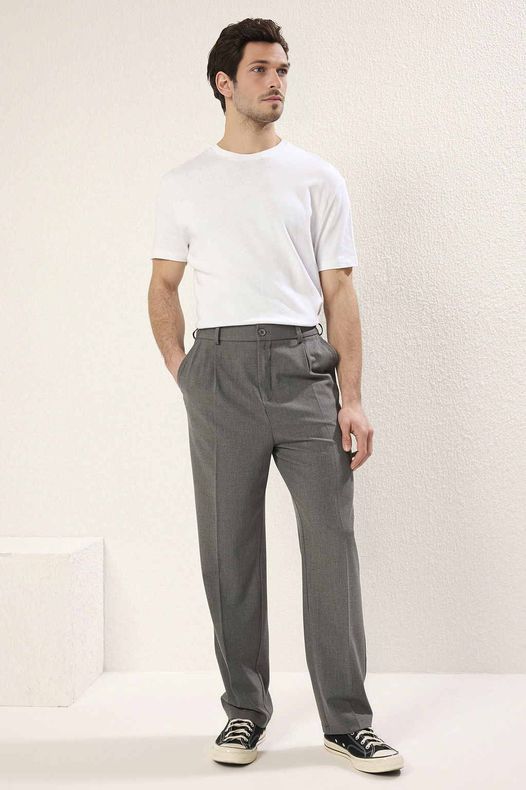 Gri Wideleg Baggy Rahat Kal?p More Sustinable Dokuma Kumas Pantolon TMNSS25PL00009