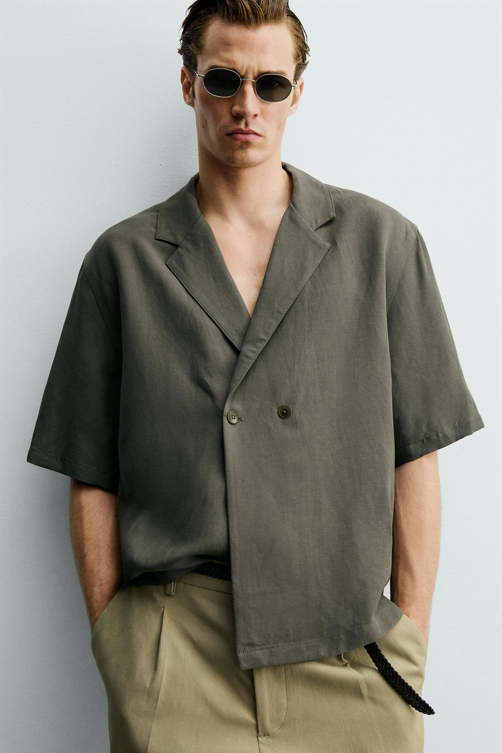 CAMISA KIMONO VISCOSA - LINO / Gris topo - Zara фото 5