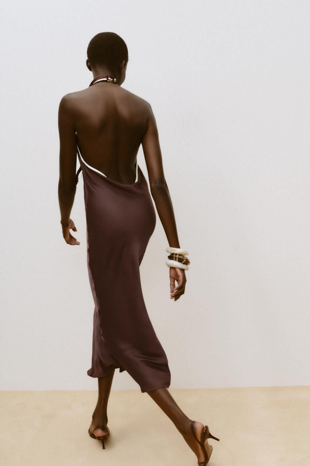 CONTRAST TRIM SATIN MIDI DRESS - Zara фото 3