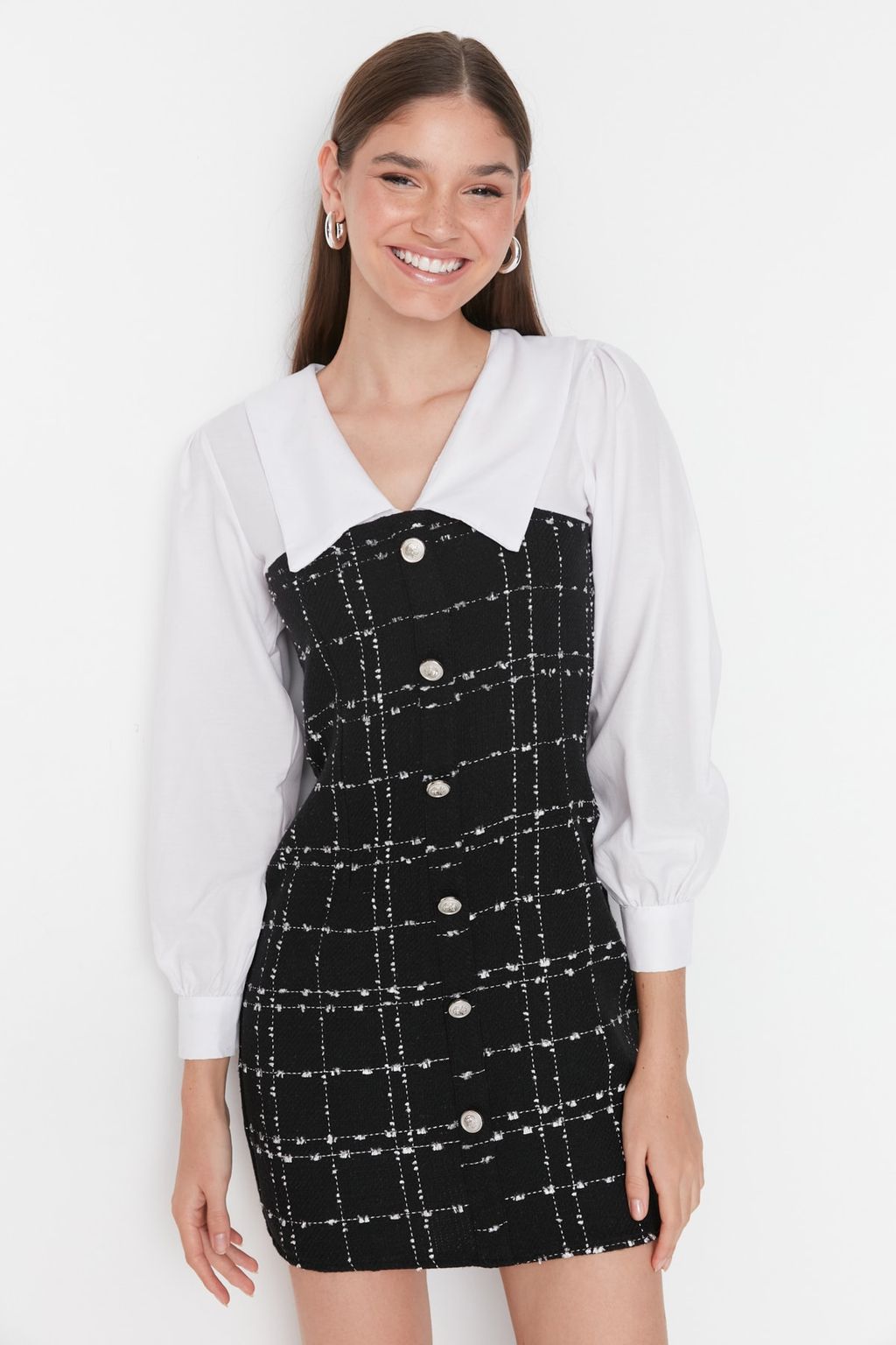 TRENDYOLMILLA Mavi Ekose / Kareli Dokuma Elbise TWOAW23EL00701 фото 8