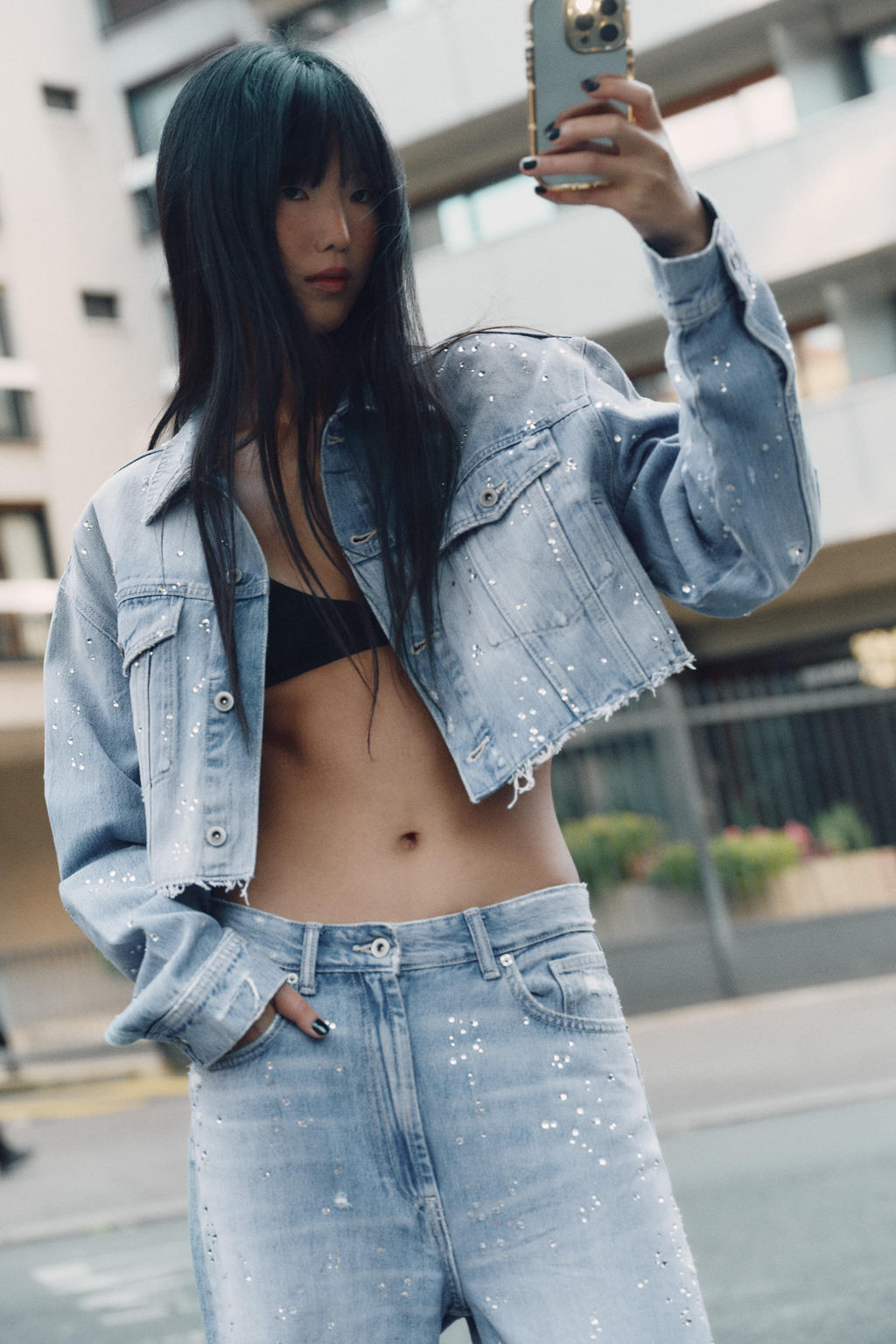 TRF STRASS CROP DENIM JACKET - Zara фото 2