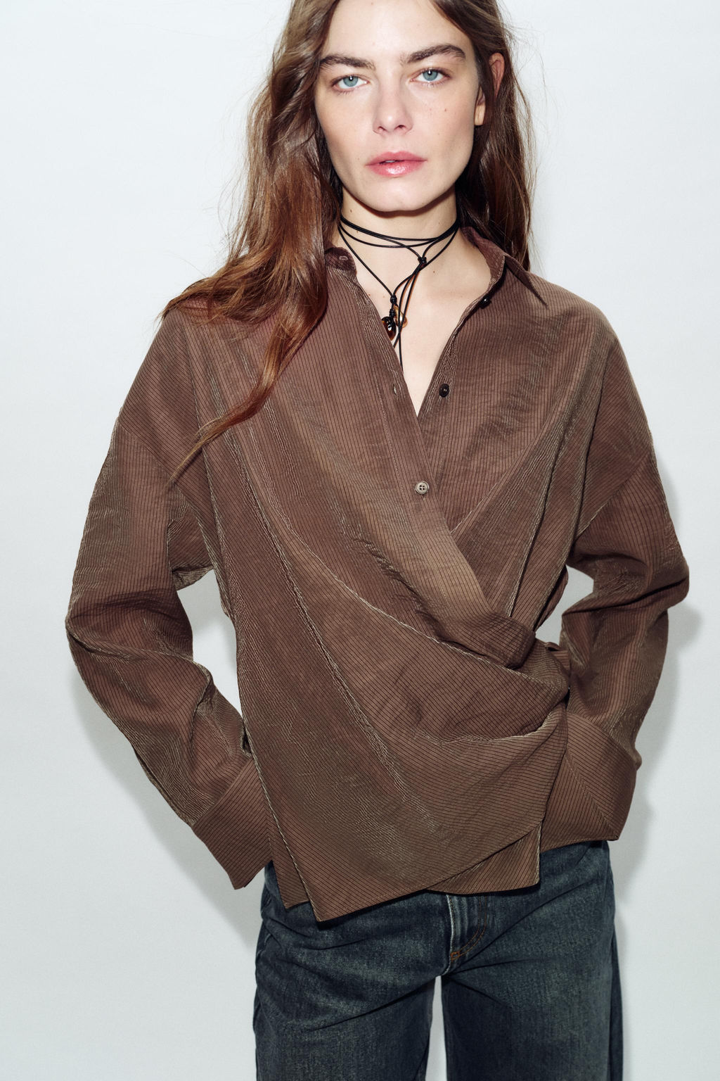 STRIPED SURPLICE SHIRT - Zara фото 10