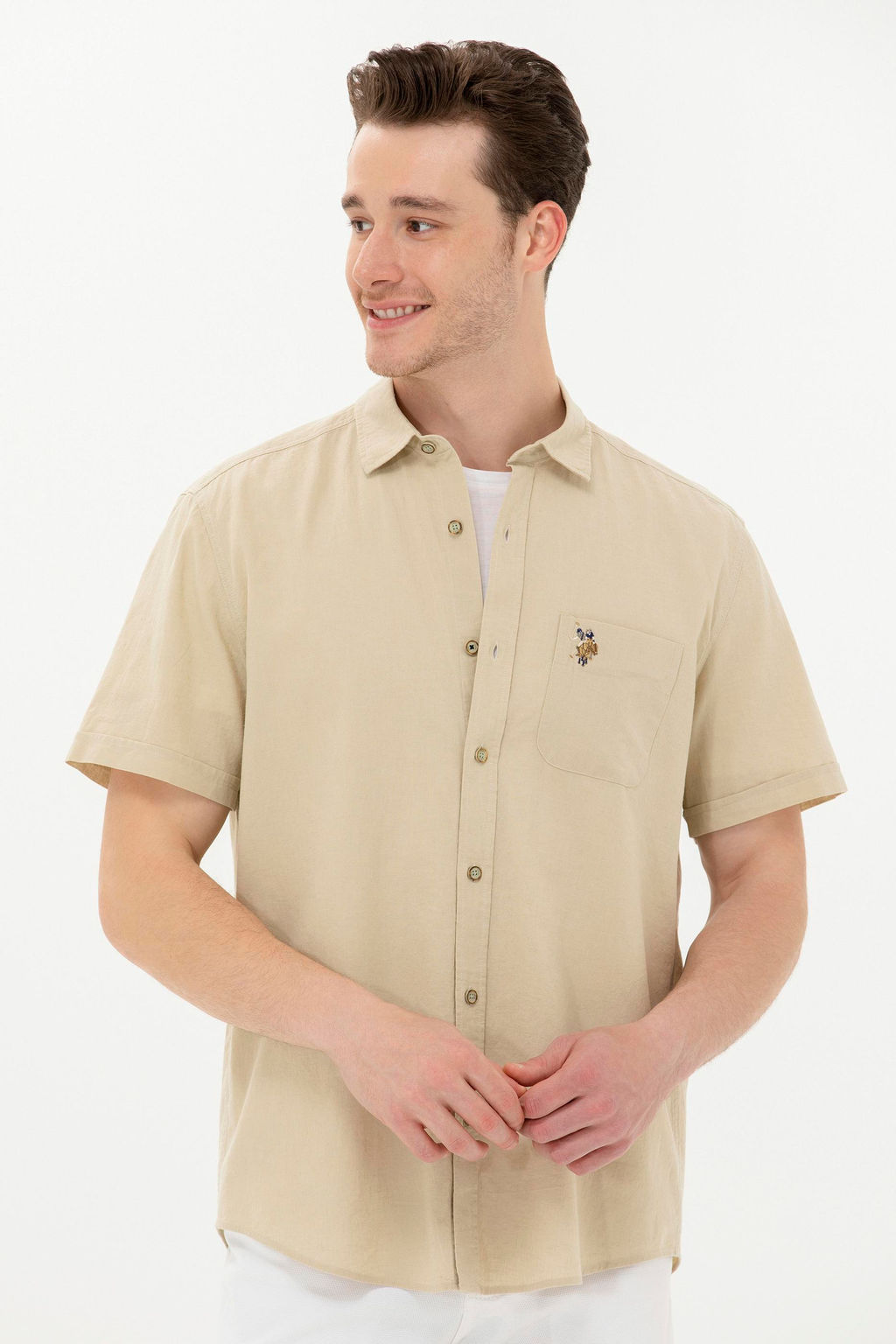 Мужская рубашка цвета хаки с коротким рукавом - U.s. polo assn фото 16