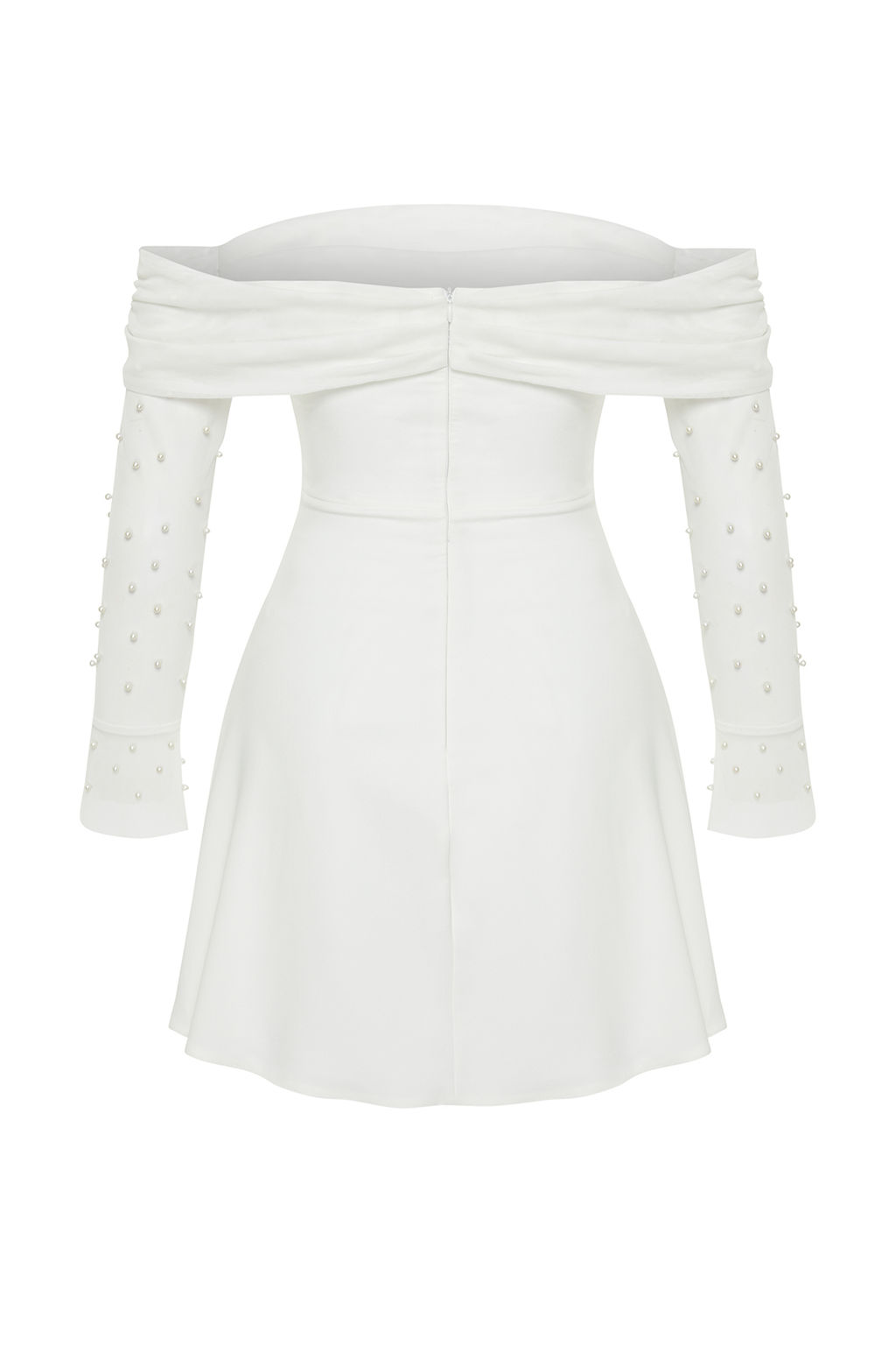 TRENDYOLMILLA Bridal Beyaz A-Kesim Astarl? Dokuma K?sa Dugun/Nikah S?k Abiye Elbise TPRSS24EL00117