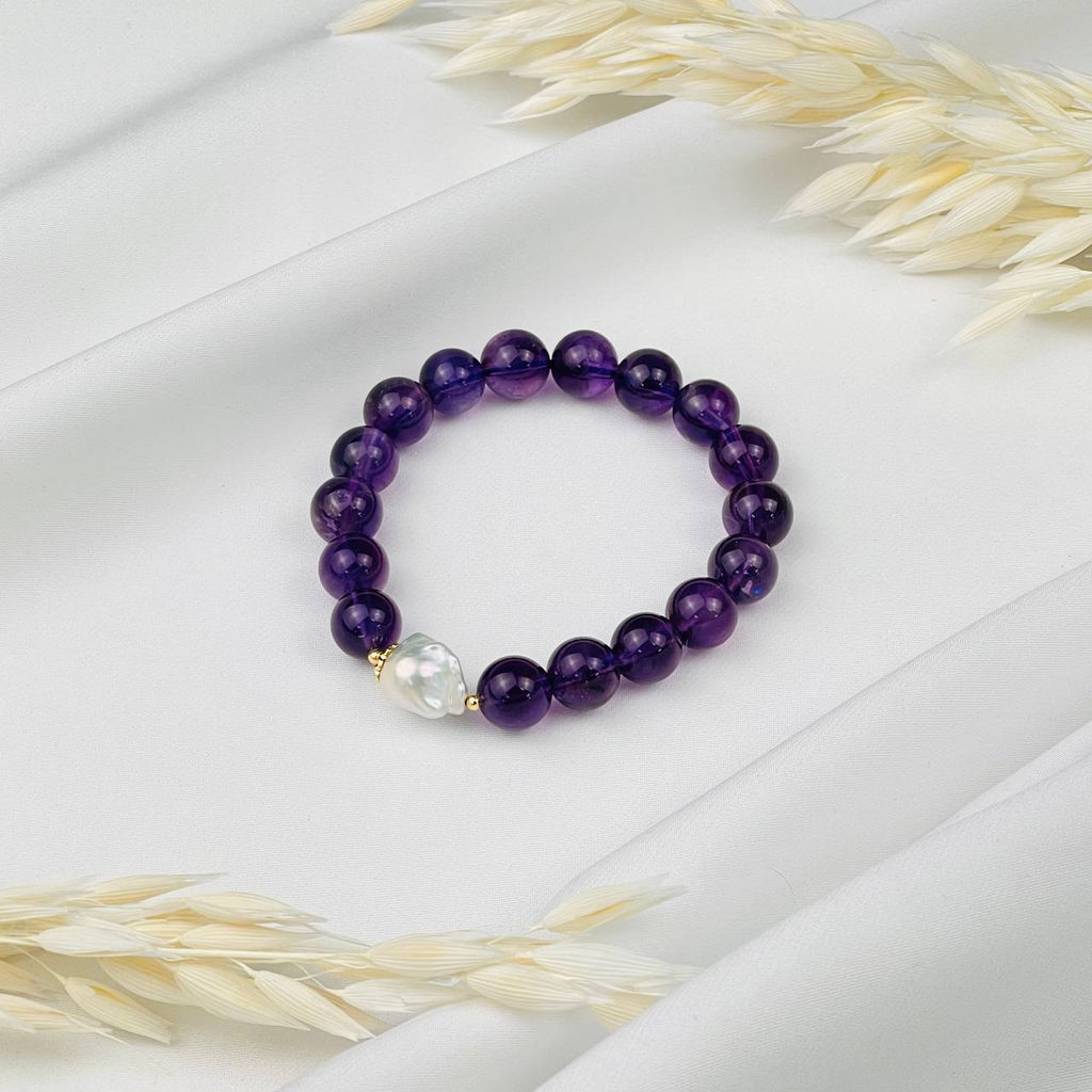 Браслет из Аметиста и Жемчуга - Радуга самоцветов фото 2