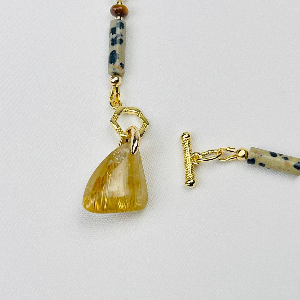 Колье из перепелиной Яшмы,Тигрового глаза и Рутилового кварца - Радуга самоцветов фото 3