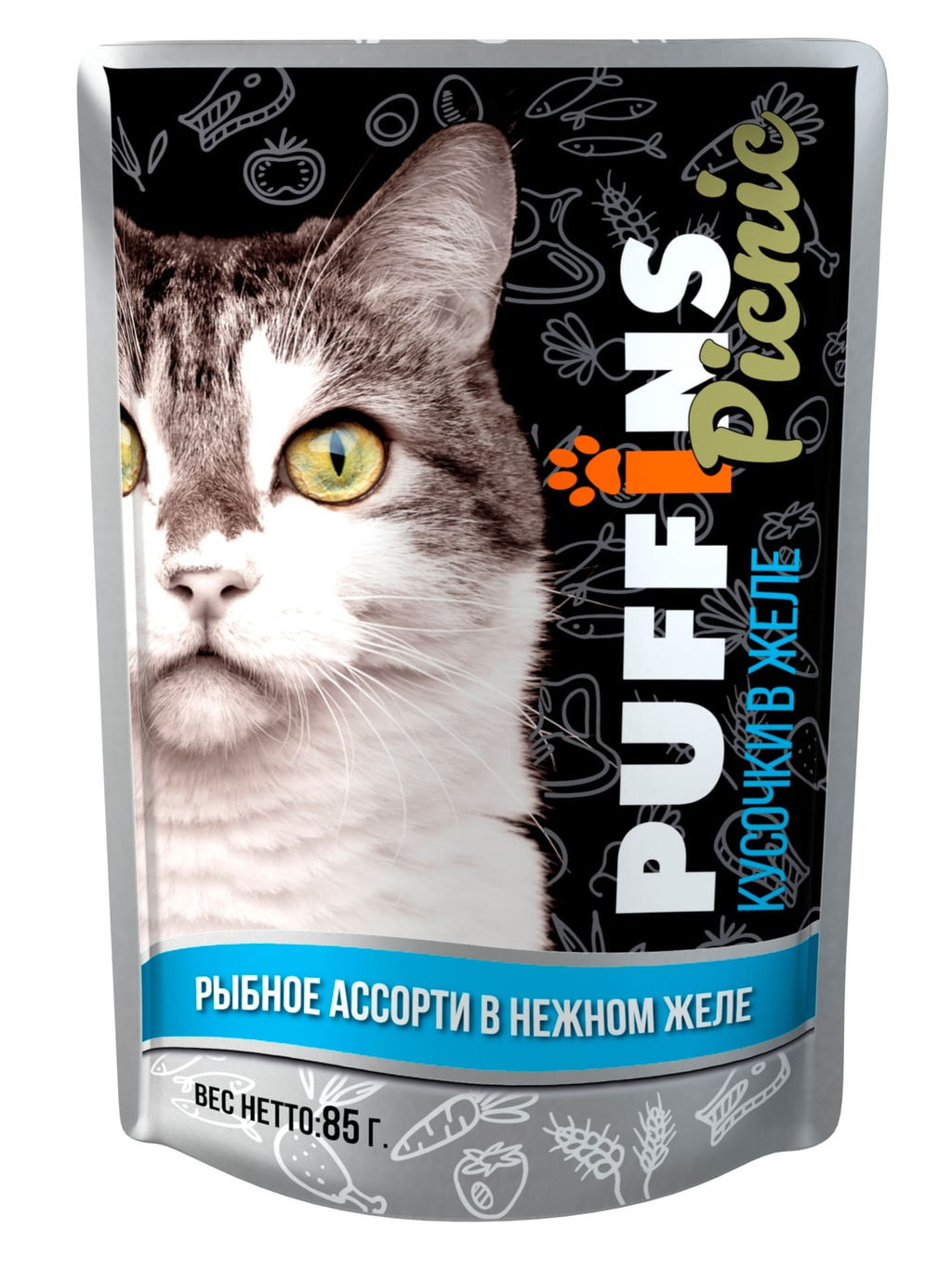 Puffins Picnic пауч д\кошек 85 г. Рыбное ассорти в желе 1/26 4610003549534 фото 3