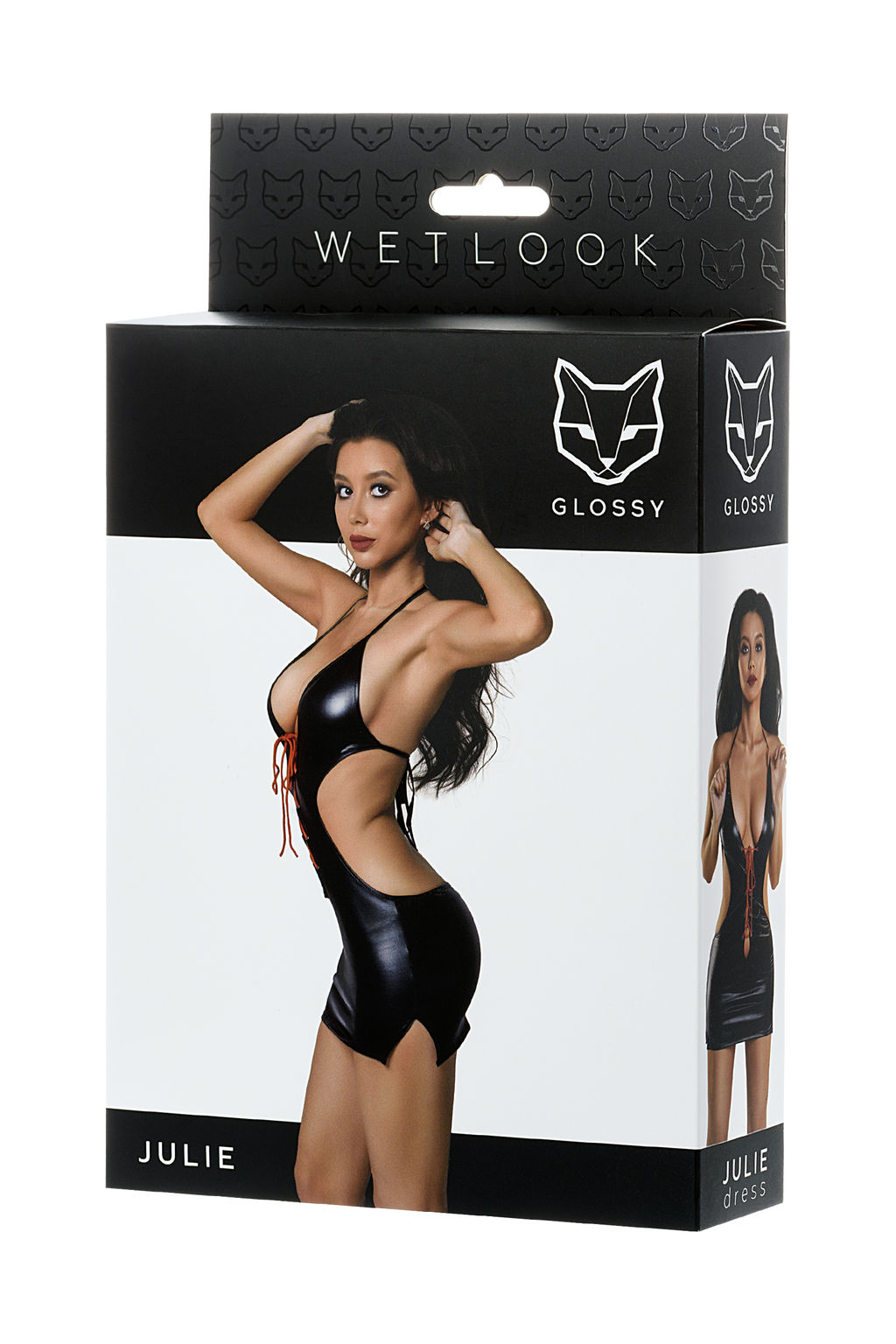 Платье Glossy JULIE из материала Wetlook с красной шнуровкой, черный, XL - Erolanta glossy фото 4