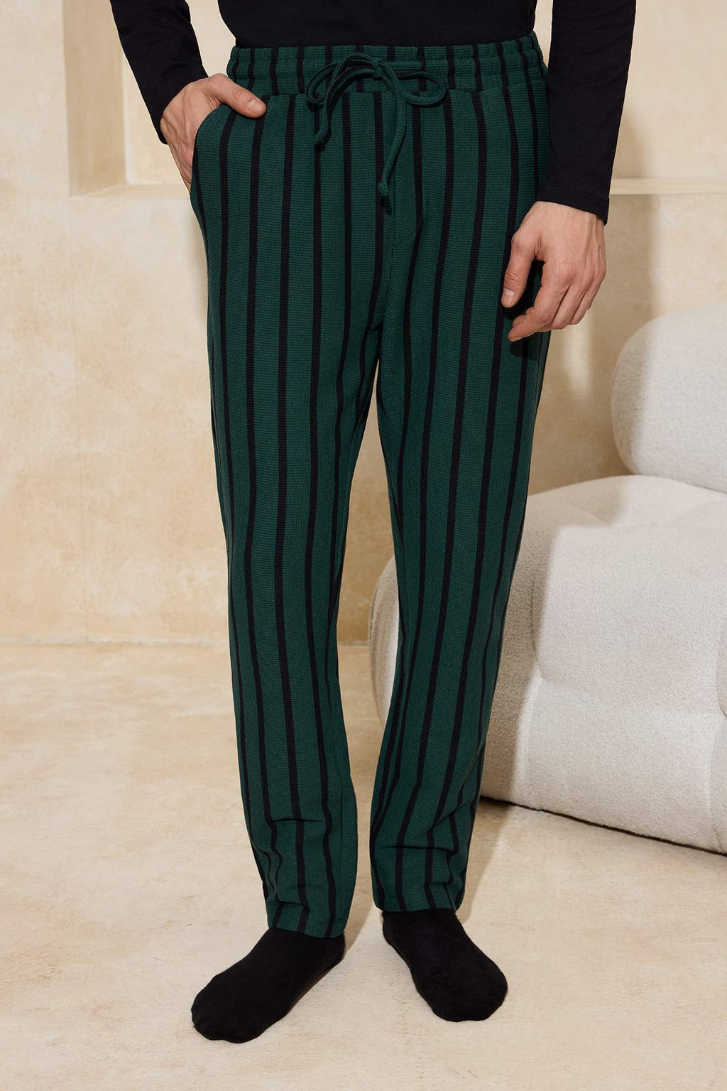 Siyah - Antrasit Regular Fit Cizgili Dokulu Orme Pijama Tak?m? TMNAW26PT00006 - Trendyolmilla фото 23