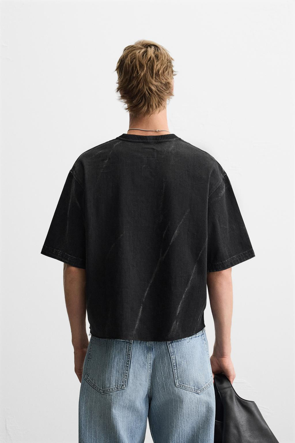 CROPPED FIT DENIM T-SHIRT - Zara фото 3