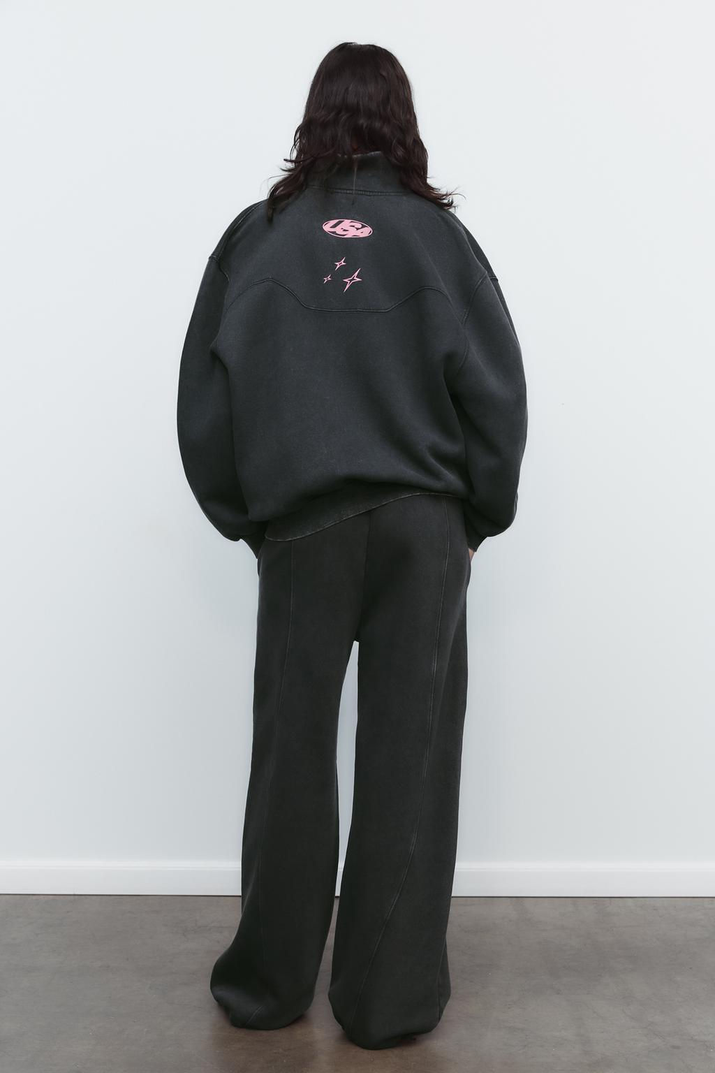WASHED EFFECT PLUSH TROUSERS WITH SLOGAN - Zara фото 5