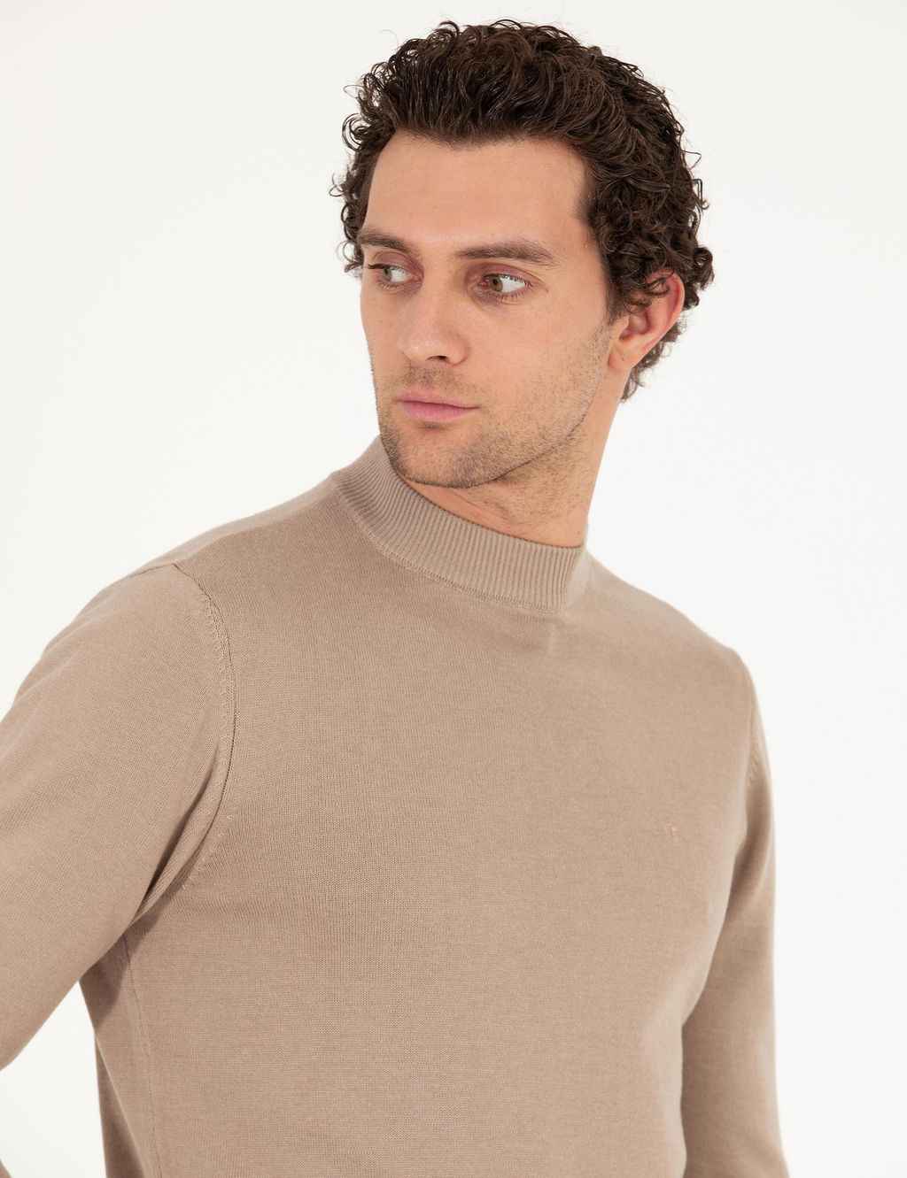Базовый свитер стандартного кроя светло-коричневого цвета с водолазкой длиной в четверть - Cacharel фото 2