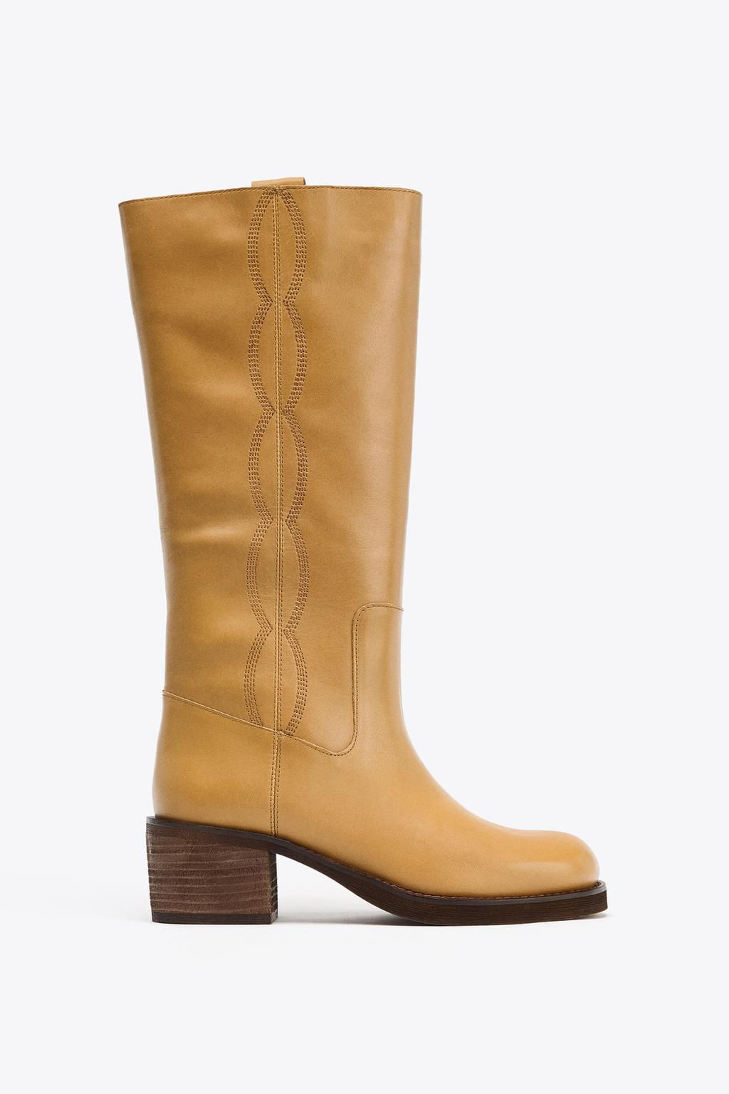 LEATHER TOPSTITCHED BOOTS - Zara фото 4