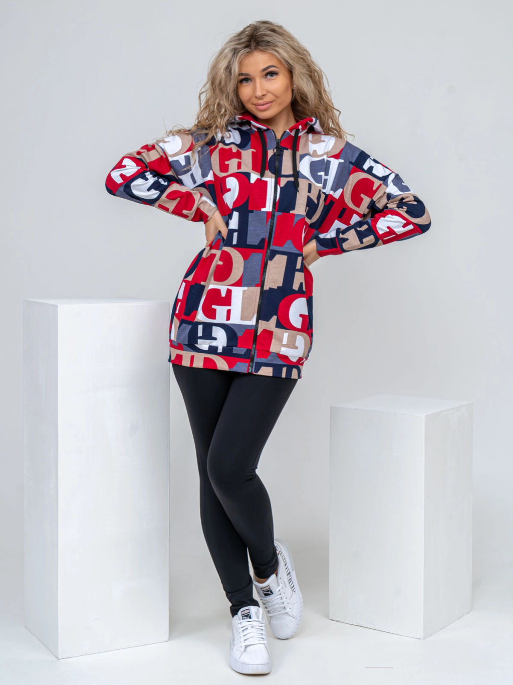 Толстовка женская, цвет синий красный