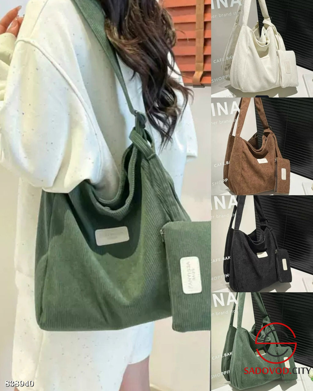 Вельветовая вместительная сумка с косым ремешком - Bruno фото 5