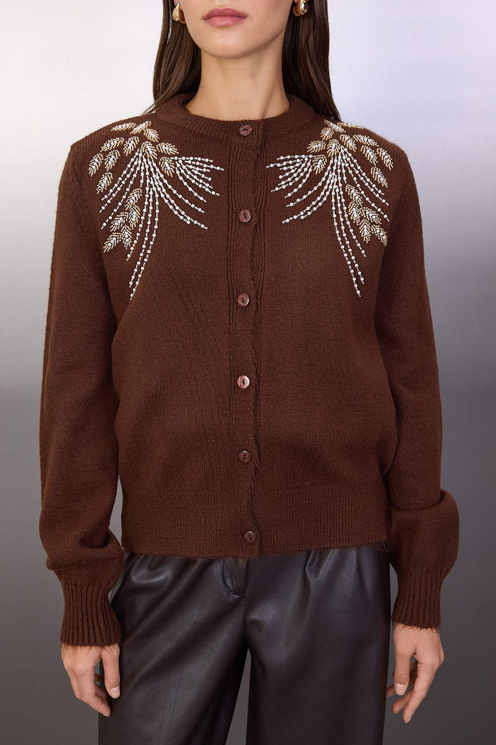 Kahverengi 2li Yun Kar?s?ml? Tas Islemeli Premium Iplik/Ozel Iplik Triko Bluz H?rka TWOAW26HI00200 - Trendyolmilla фото 3