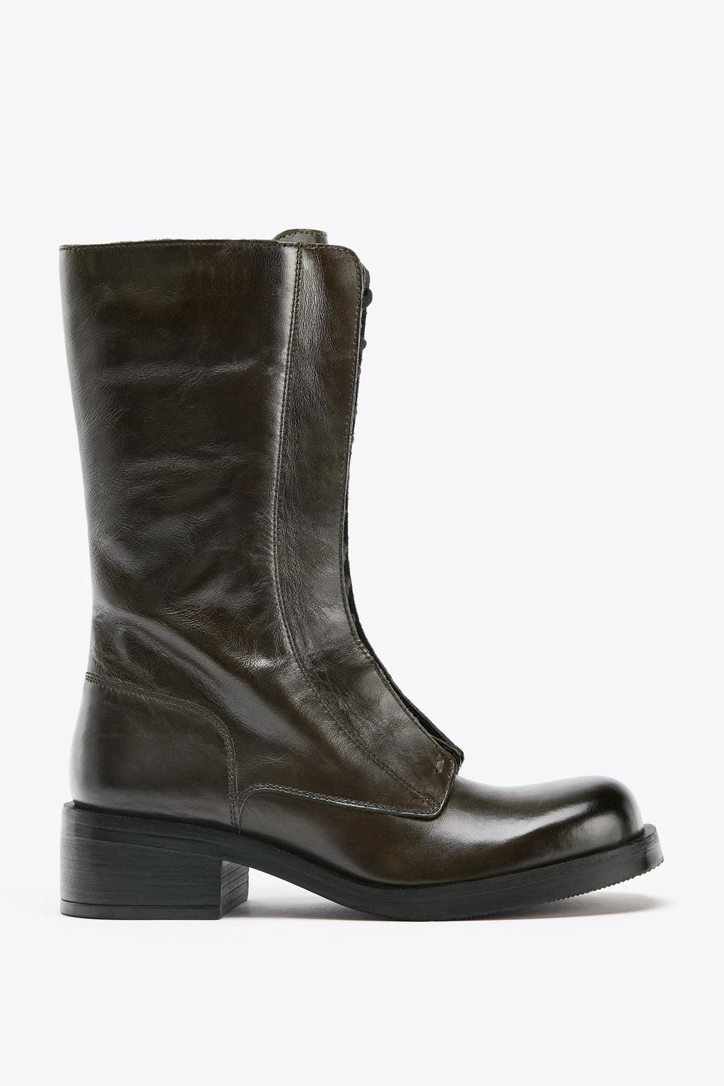 LEATHER LACE-UP ANKLE BOOTS - Zara фото 3