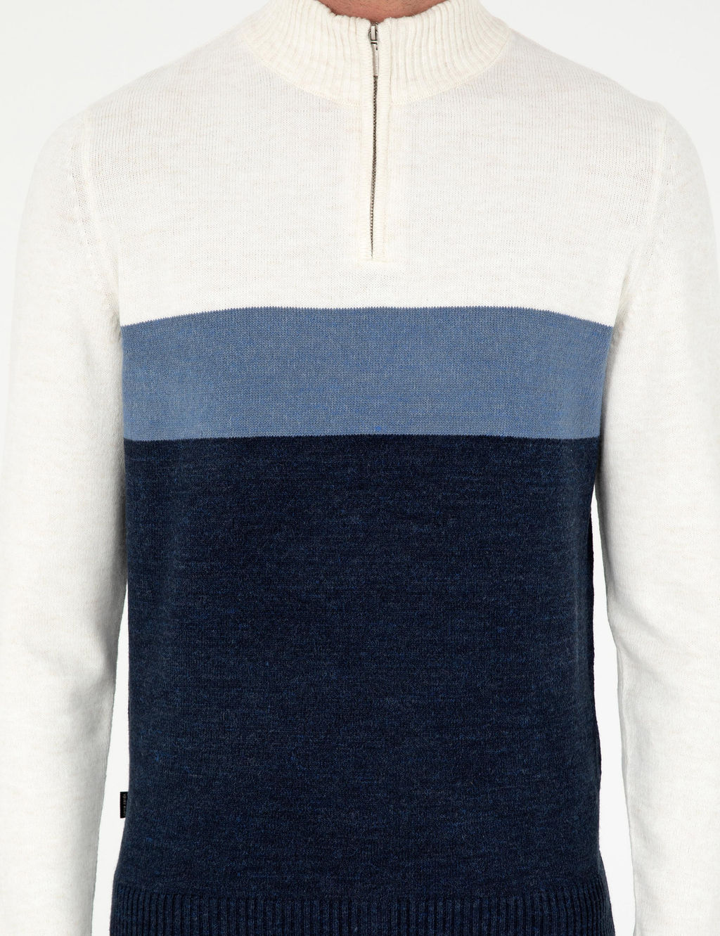 Lacivert Slim Fit Fermuarl_ Dik Yaka Triko Kazak