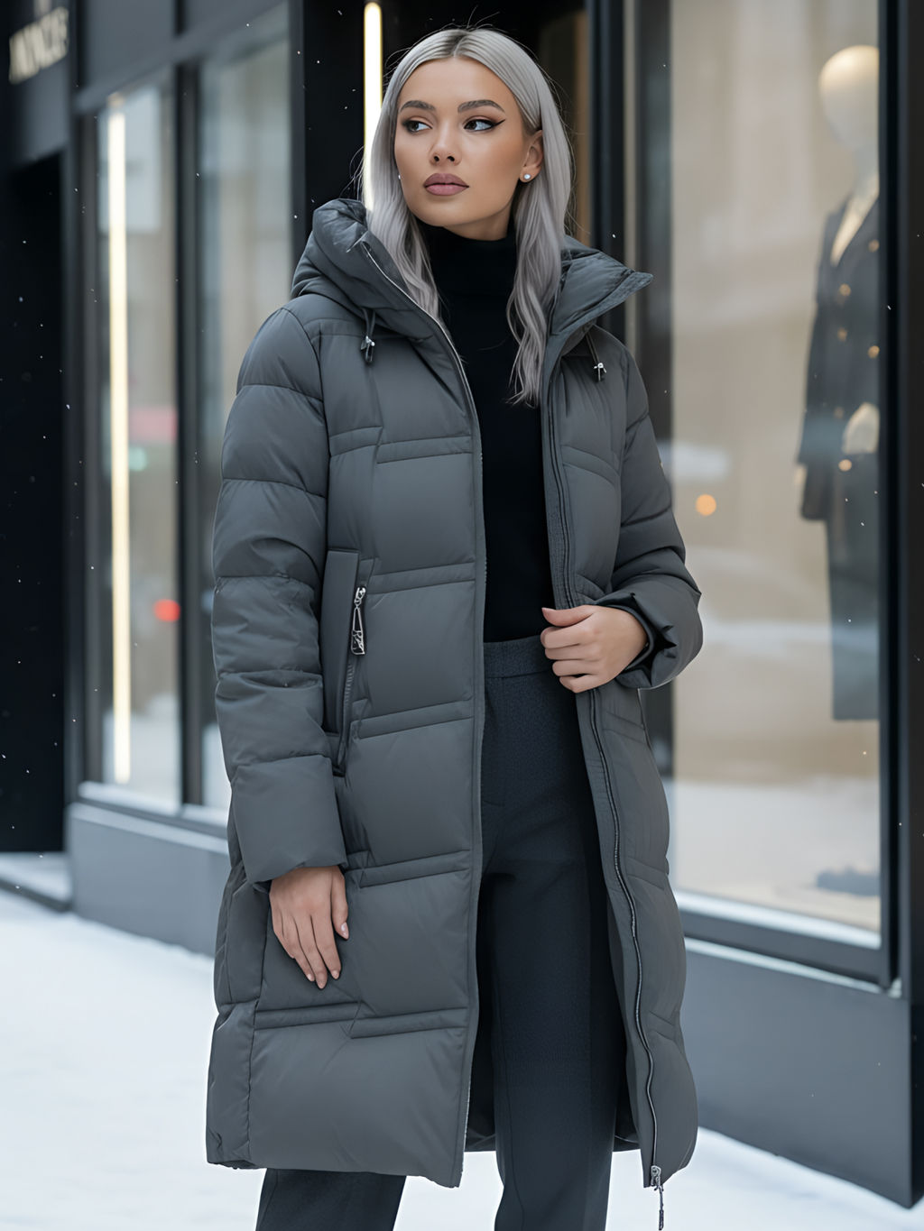 Пальто зимнее утепленное с капюшоном женское темно-зеленого цвета 7779TZ - Visdeer фото 21