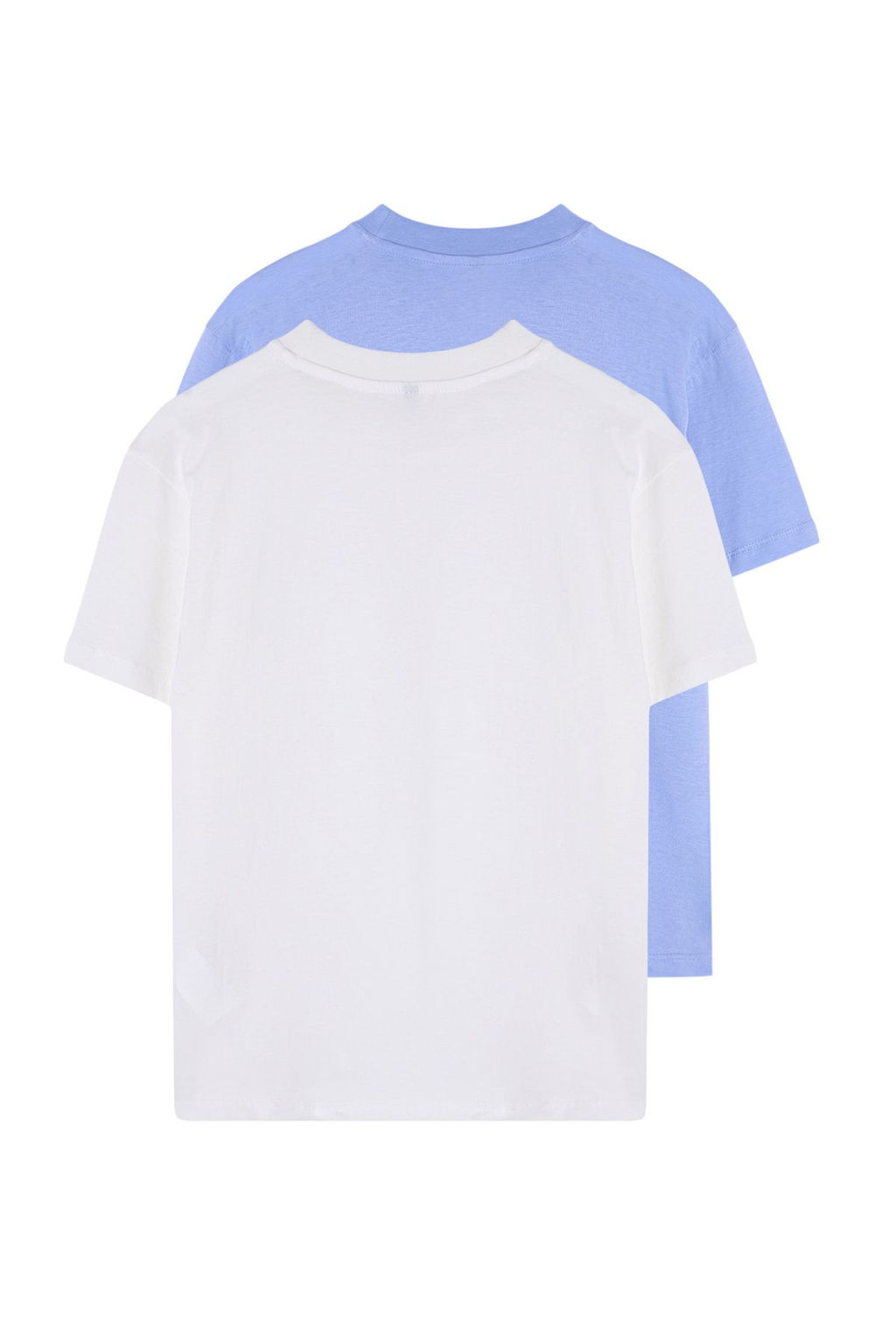 Ekru-Mavi 2li Paket %100 Pamuk Basic Dik Yaka Orme T-Shirt TWOSS20TS1500