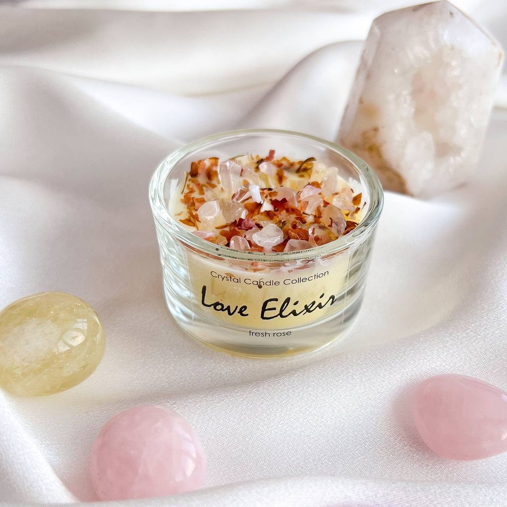 Свеча Love Elixir "Любовь" Розовый кварц, Роза (привлечение любви)
