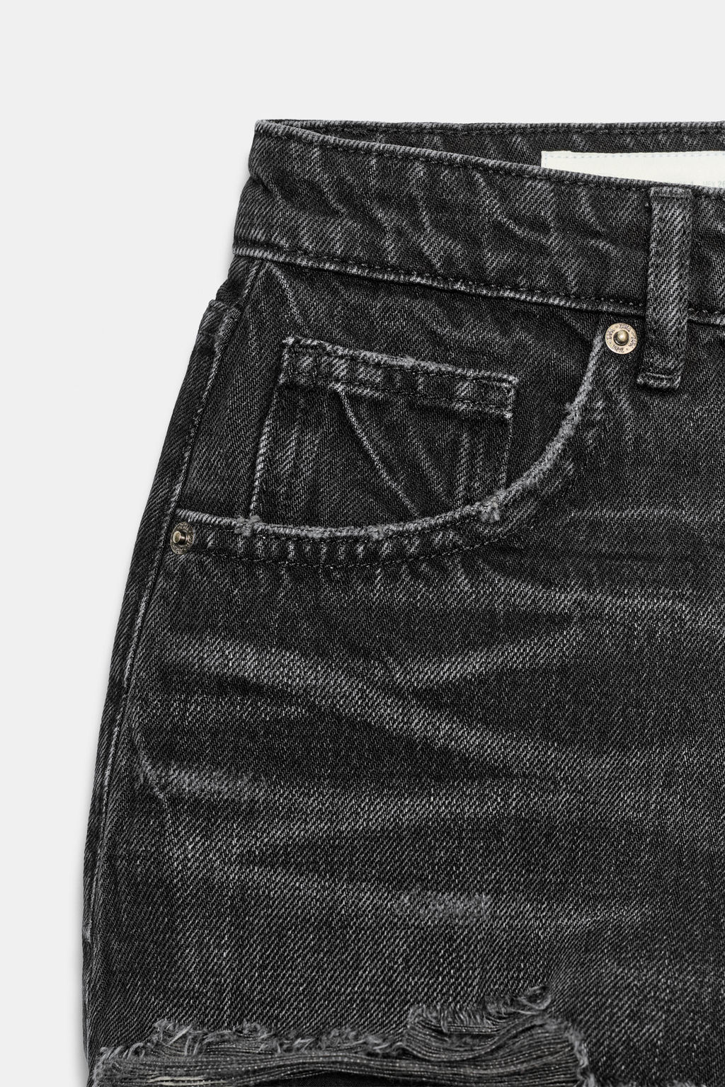SHORTS DENIM TRF TIRO ALTO ROTOS / Negro - Zara фото 7