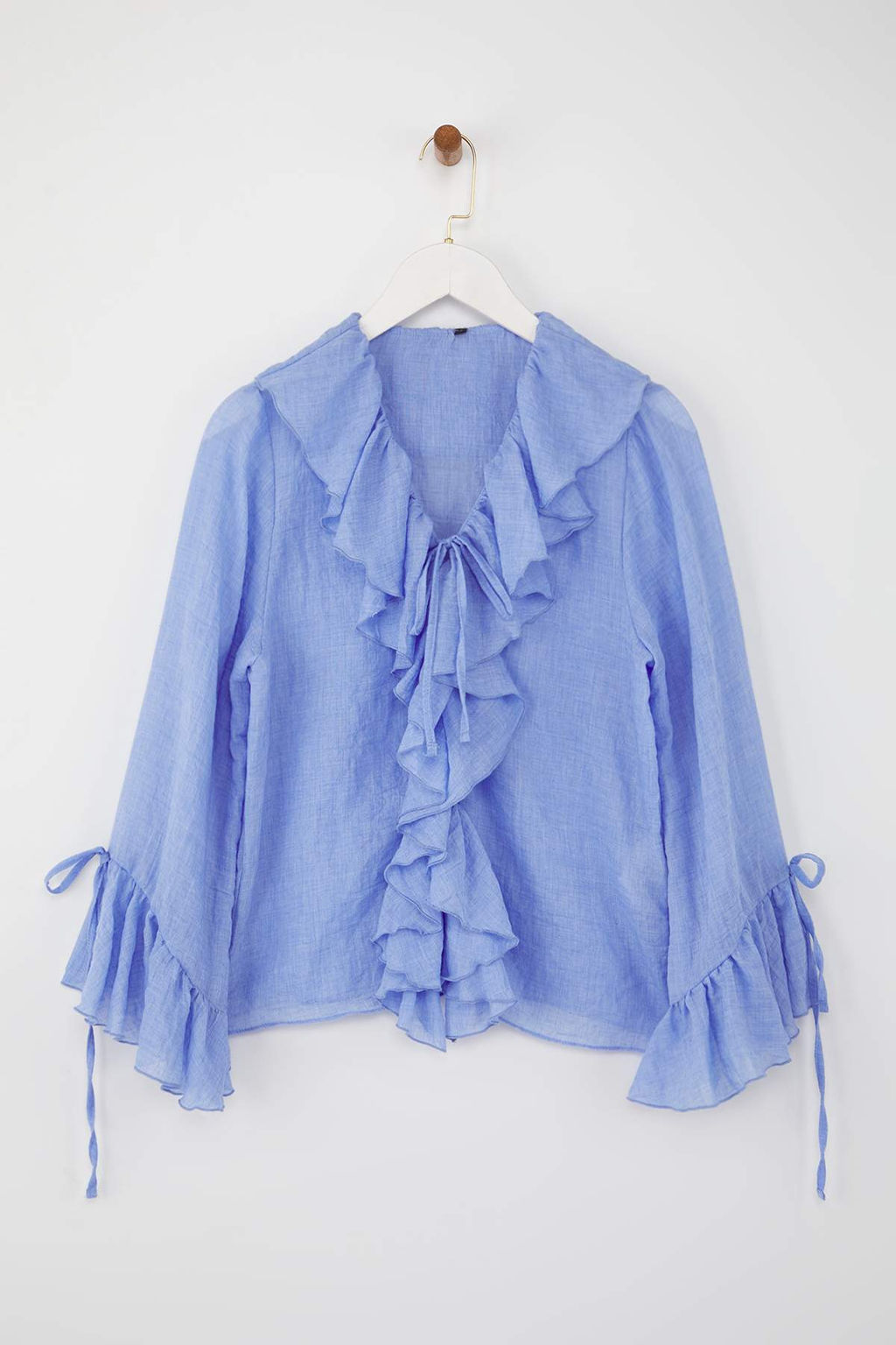 Trendyolmilla Bej F?rf?rl? Bohem Ince Pamuklu Kumas Uzun Kol Dokuma Bluz TWOSS25BZ00551 фото 5