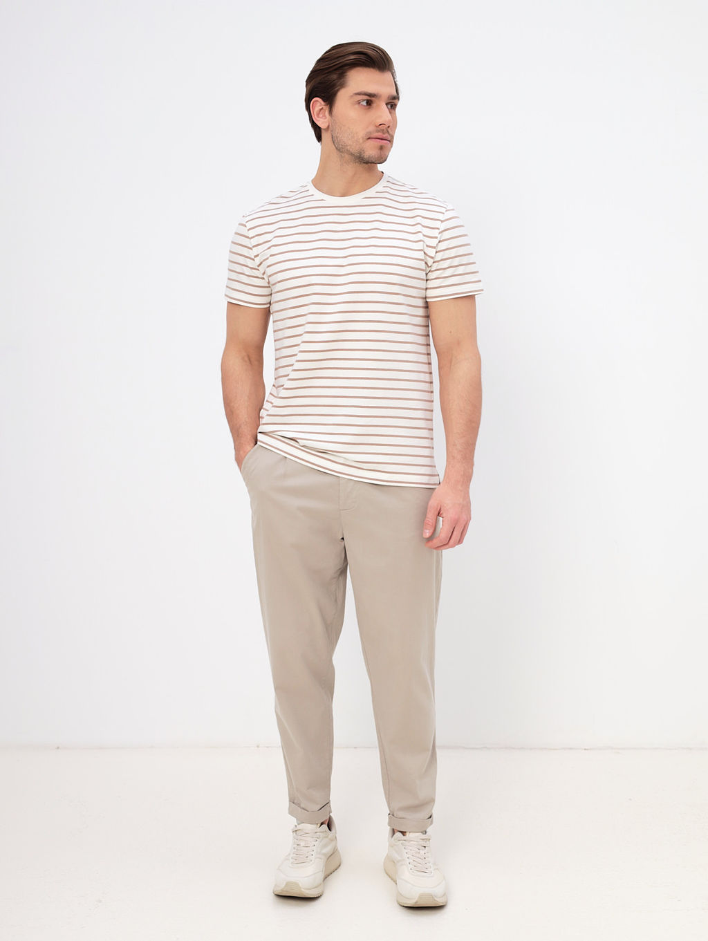 Футболка мужская короткий рукав GREG G145-KD4-UT24 (бежевая полоска)  фото 4