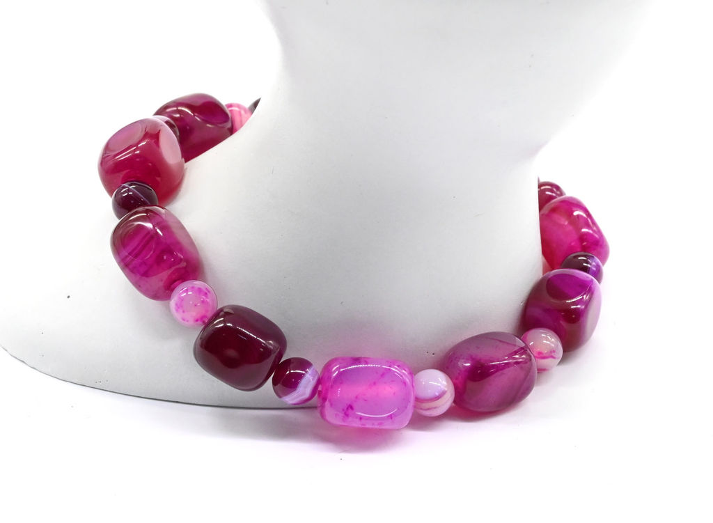 Браслет из агата тонированного прямоугольник 9*12мм цв.фуксия