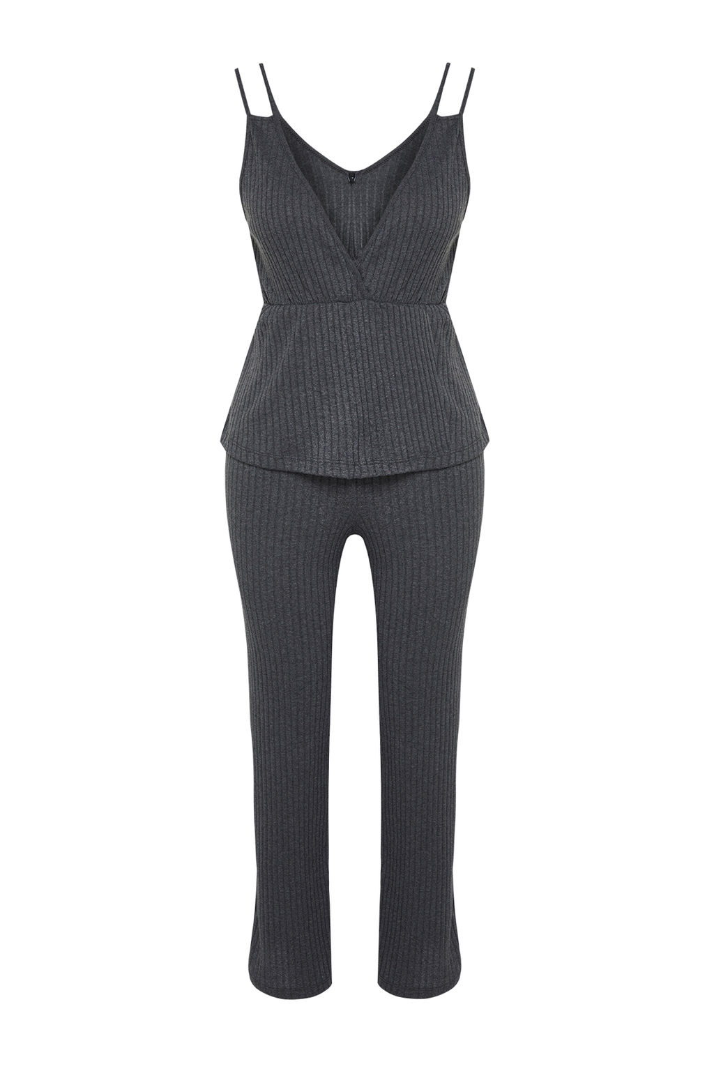 Trendyolmilla Antrasit Fitilli Ip Ask?l? Orme Pijama Tak?m? THMSS21PT0125  фото 7