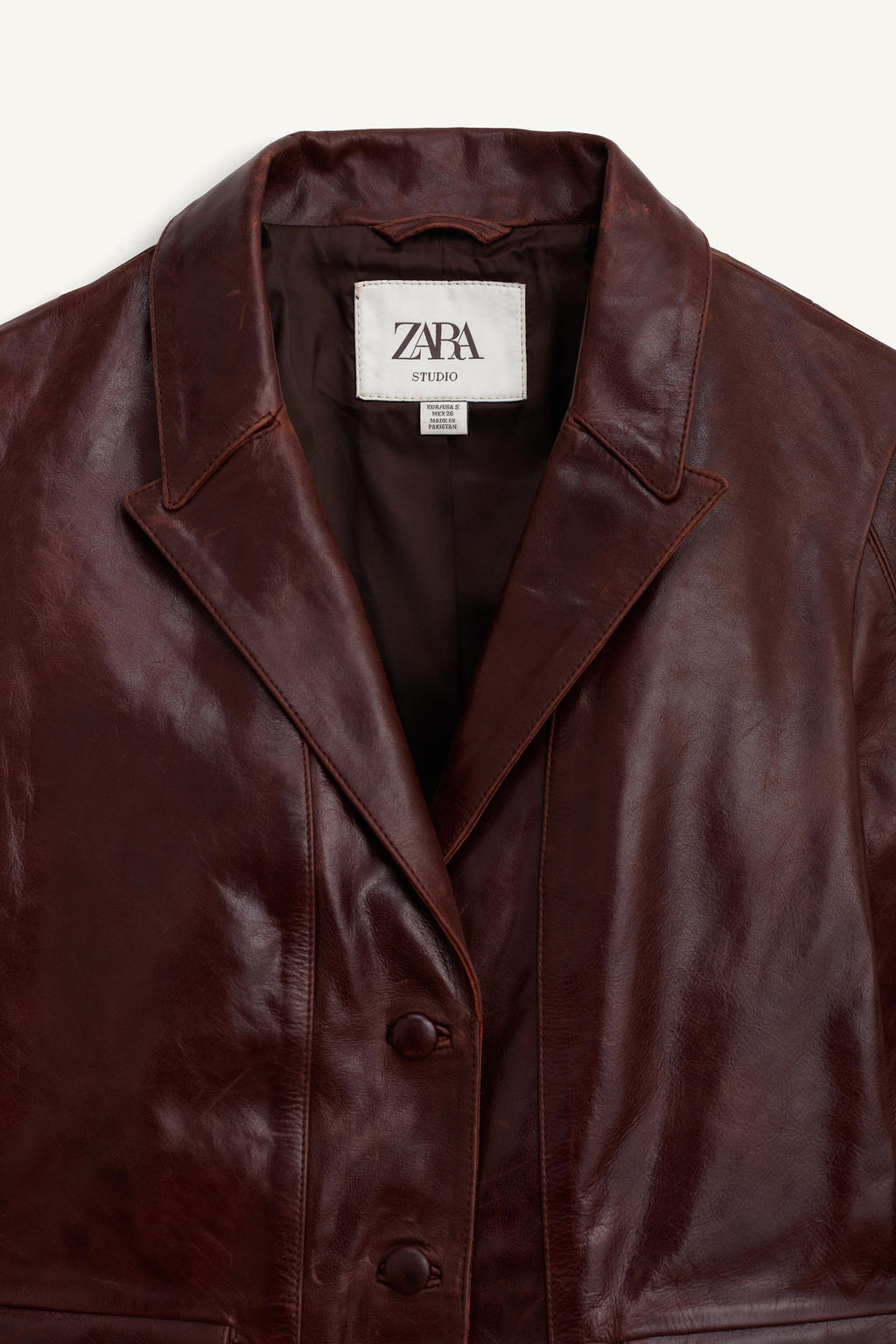 LIMITED EDITION 100% LEATHER CROPPED BLAZER - Zara фото 7