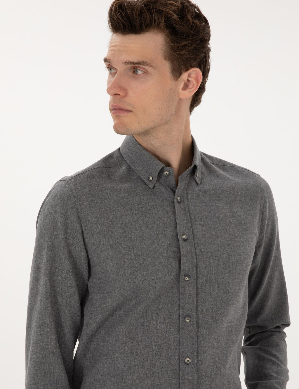 Gri Flanel Dokulu Slim Fit Uzun Kollu G_mlek - Pierre cardin фото 2