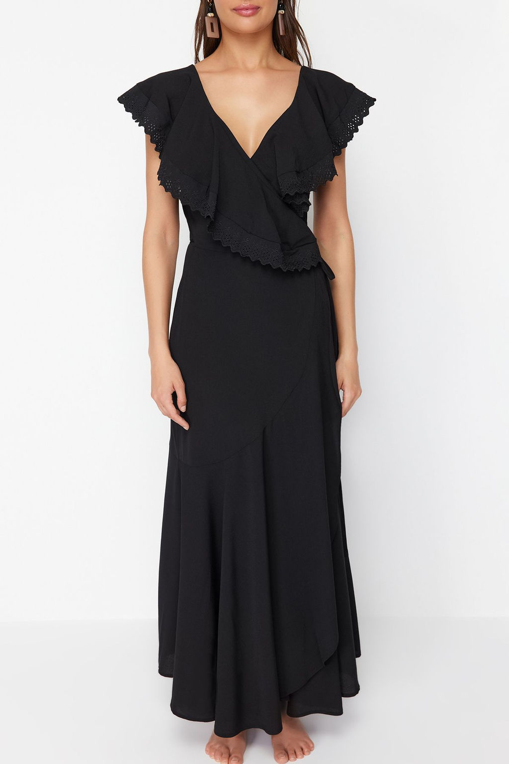 Siyah Maxi Dokuma Baglamal? Plaj Elbisesi TBESS24EL00074 - Trendyolmilla фото 3