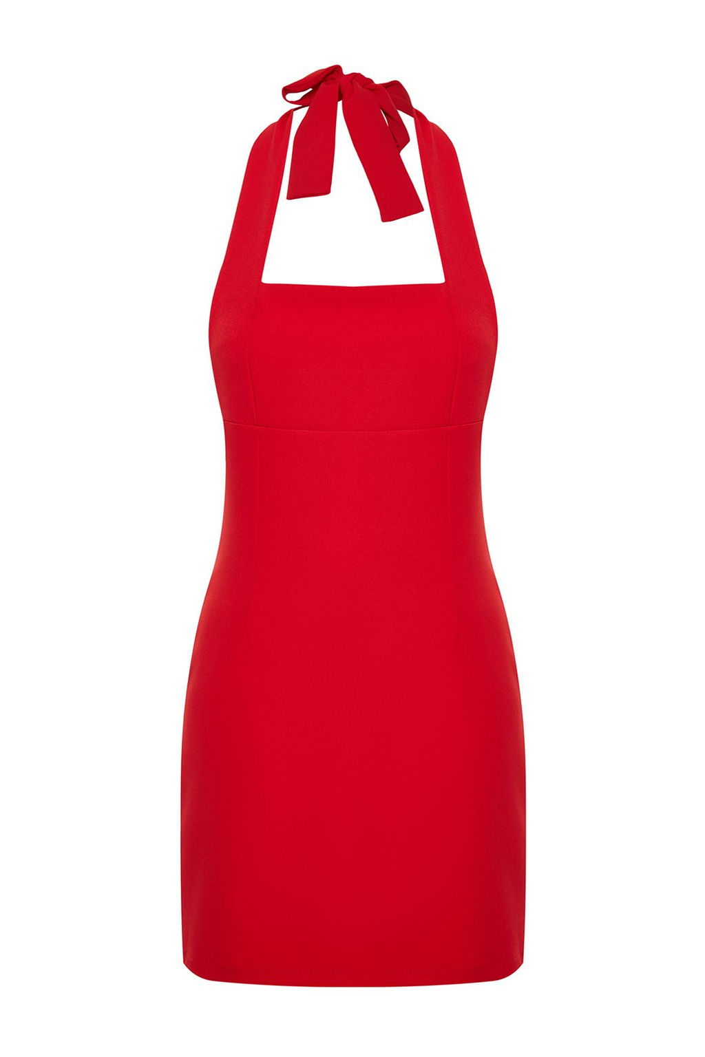 K?rm?z? Vucuda Oturan Boyundan Baglamal? Mini Dokuma Elbise TWOSS23EL01724