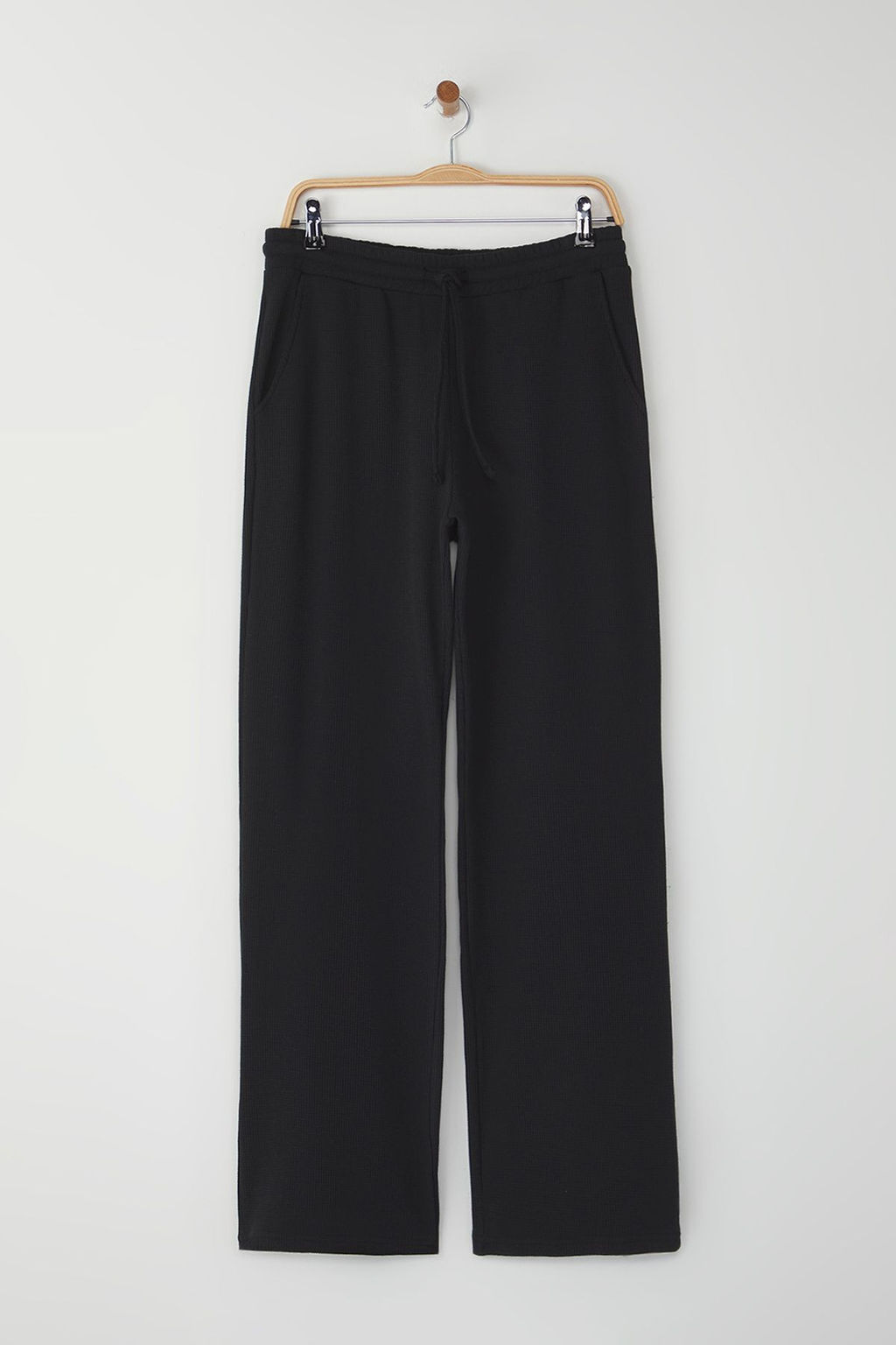 TRENDYOL MAN Siyah Wide Leg/Genis Kesim Waffle Dokulu Esofman Alt? Pantolon TMNSS25EA00000 - Trendyolmilla фото 5