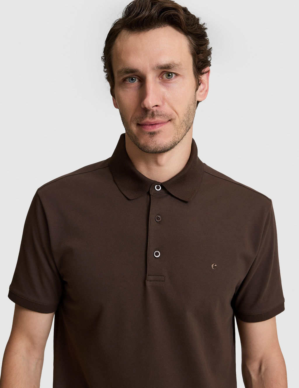 Kahverengi Slim Fit Pamuk Kar___ml_ D__meli Polo Yaka Basic T-shirt