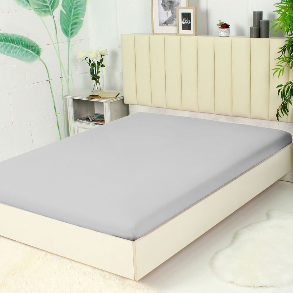 Простыня из сатина гладкокрашенного на резинке - Перламутр 160х200х20