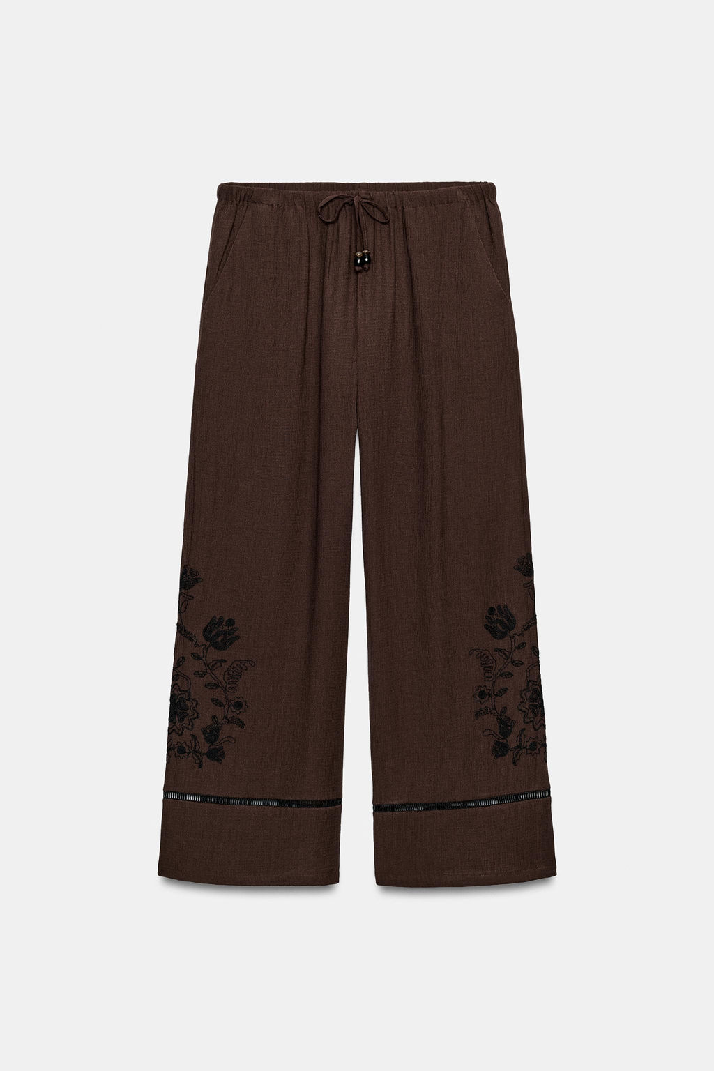 PANTAL?N ANCHO BORDADOS ENTREDOSES / Marr?n - Zara фото 6