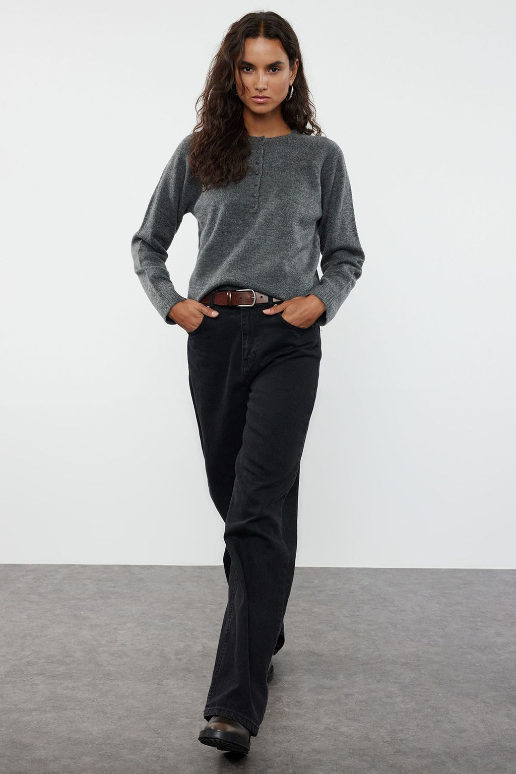 Vizon Yumusak Dokulu Dugme Detayl? Triko Kazak TWOAW25KZ00103 - Trendyolmilla фото 9