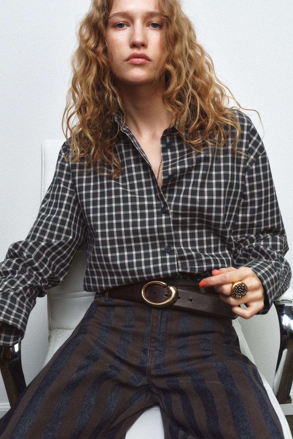 ZW COLLECTION CHECK SHIRT WITH SCARF - Zara фото 6