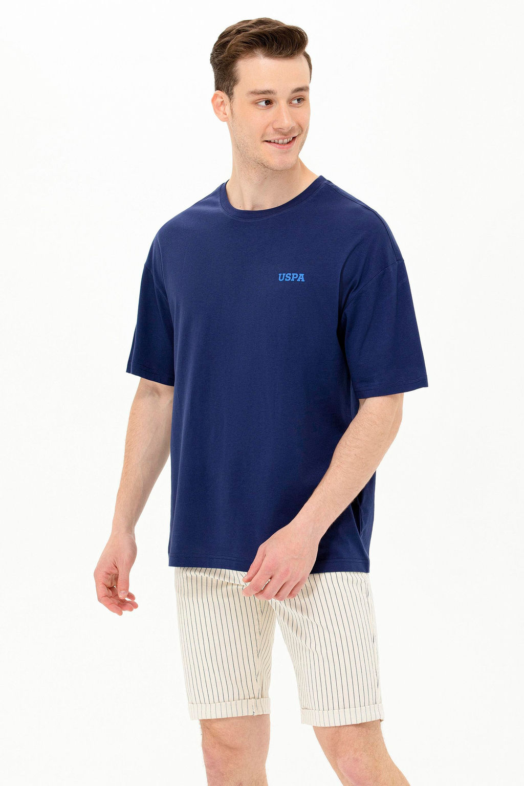 Erkek Lacivert Oversize Bisiklet Yaka Ti__rt