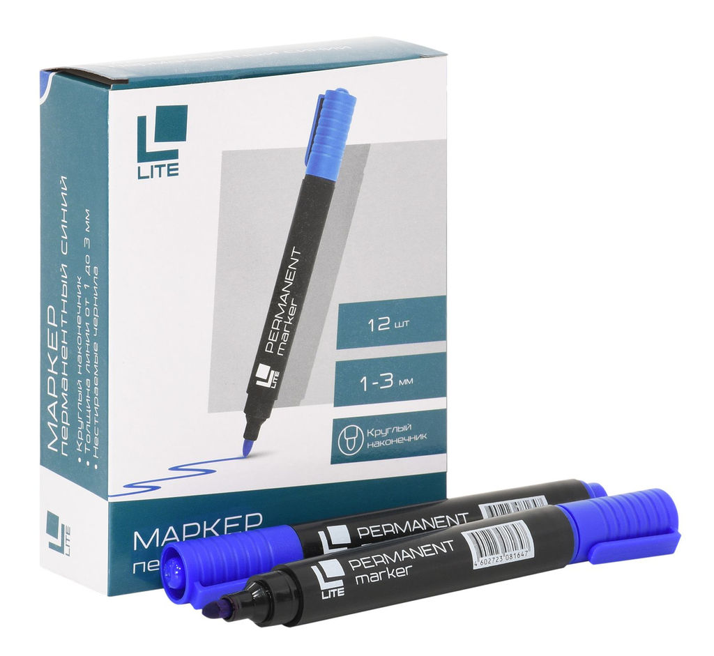 Цена за 5 шт.Маркер перманентный LITE 3 мм, синий, круглый