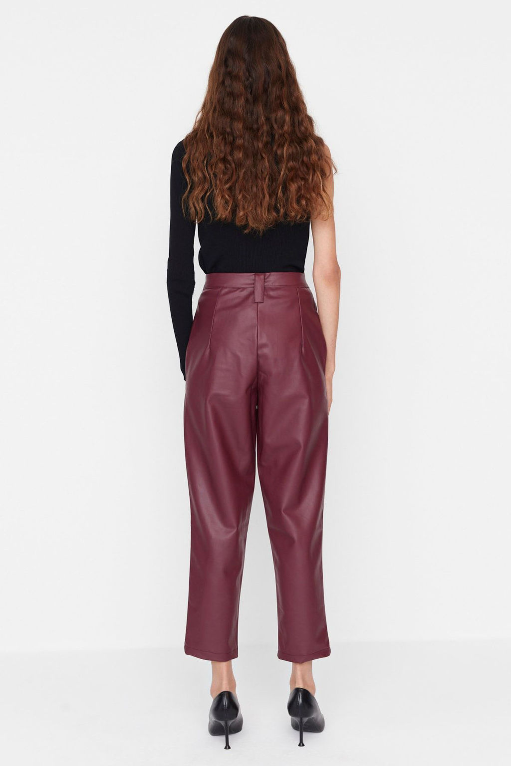 Limited Edition Bordo Havuc Dokuma Onden Dugmeli Suni Deri Pantolon TWOAW22PL0083